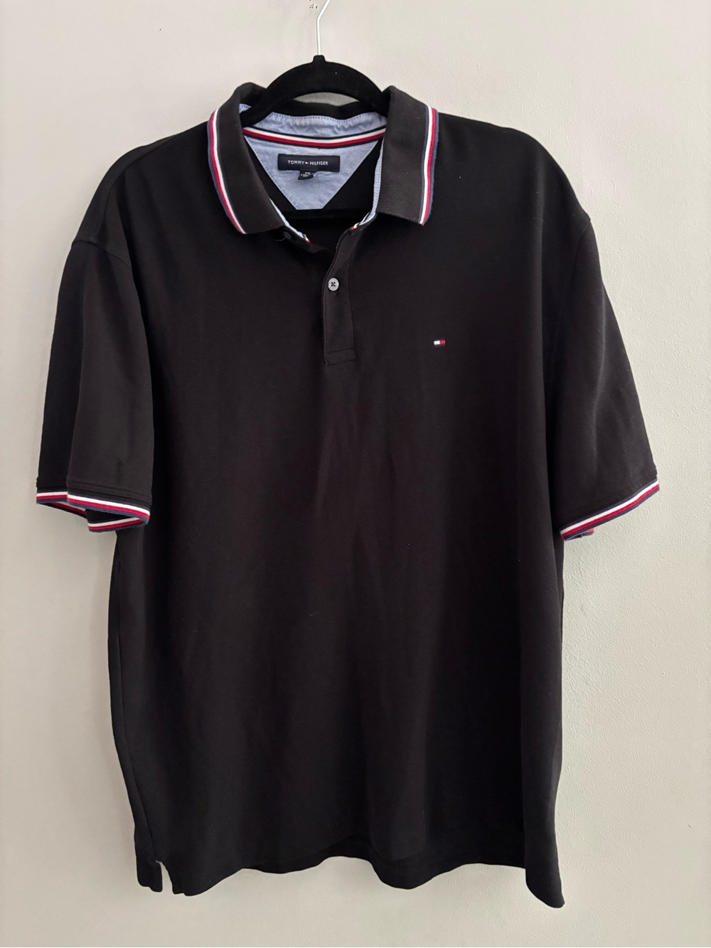 Tommy Hilfiger Black Polo with Red and White Trim